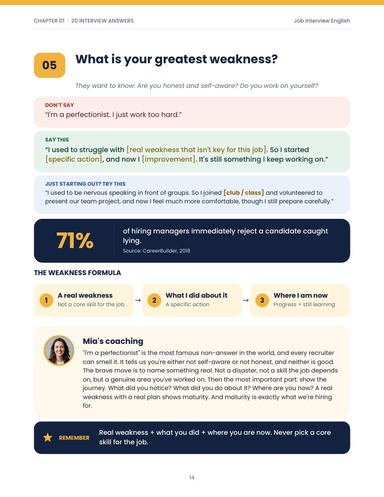 Page with a coached interview question